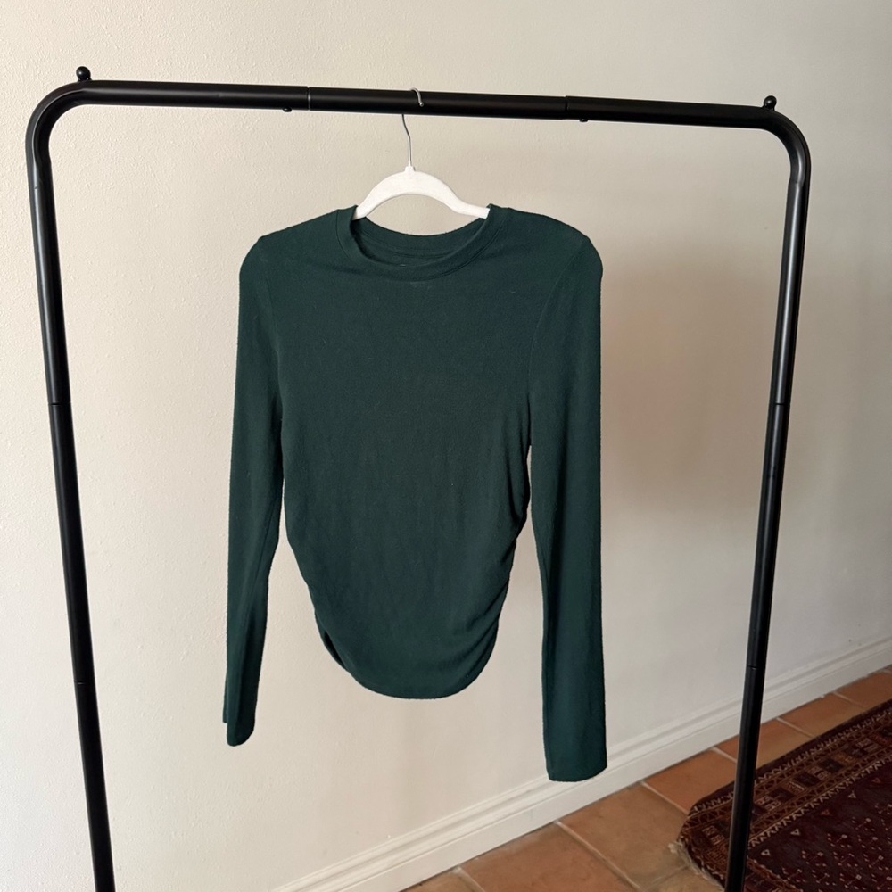 Brushed Jersey Ruched Long-Sleeve Tee